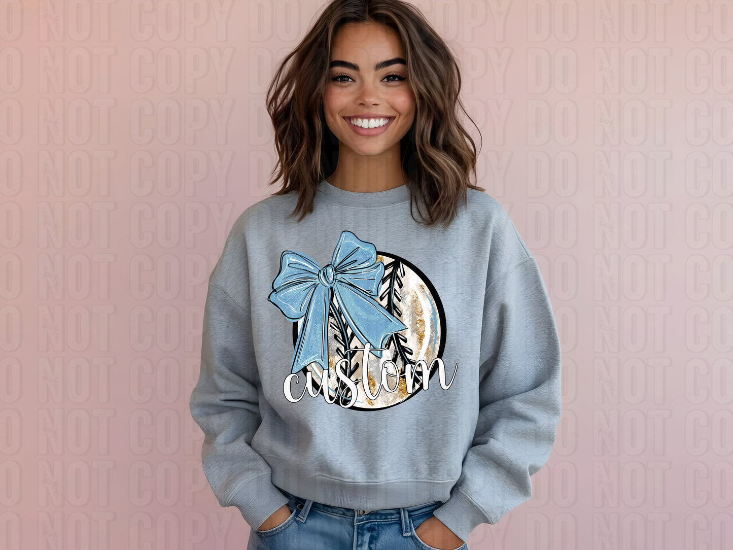 Baseball W/ Bow Custom Name DTF Transfer