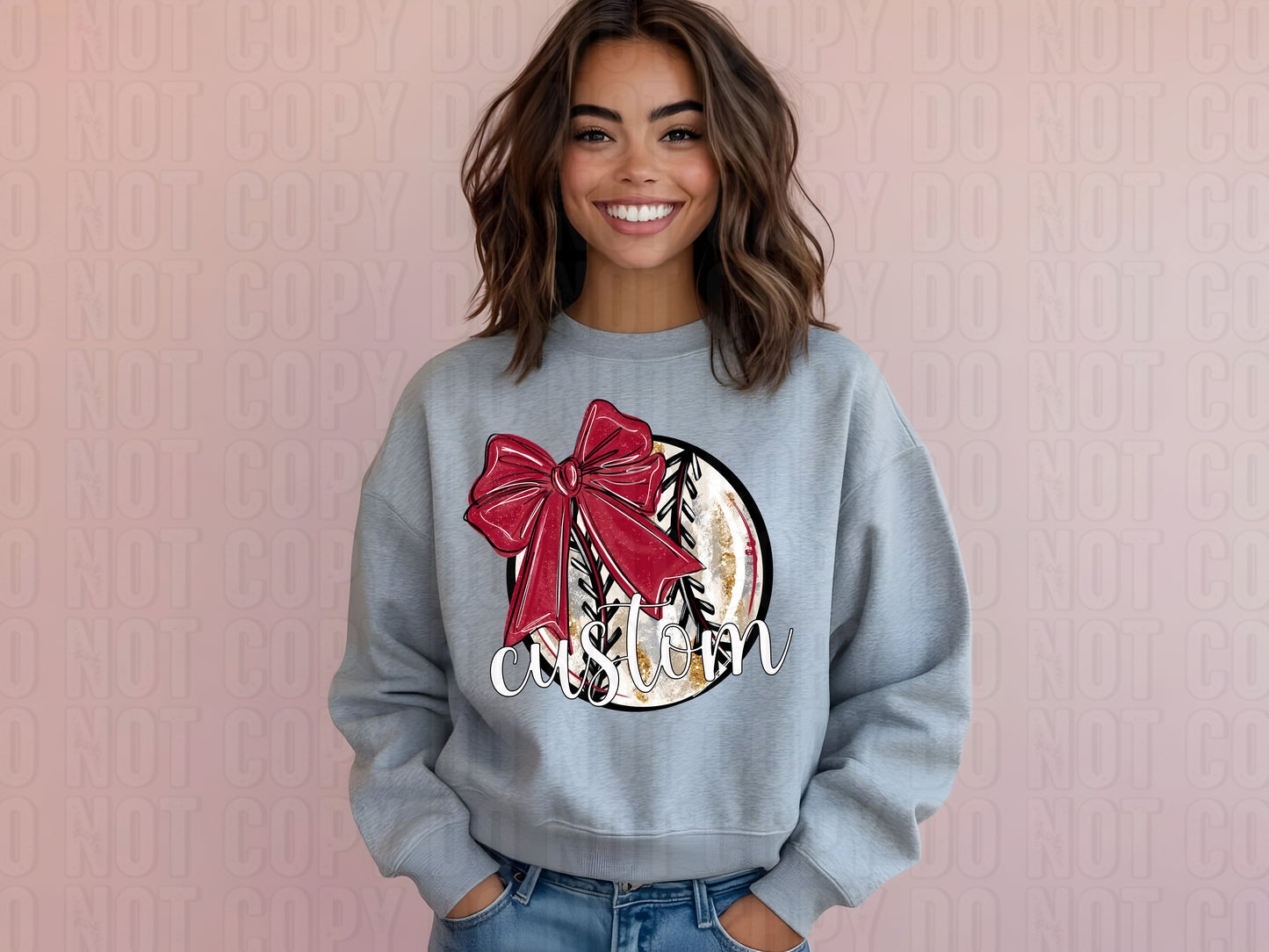 Baseball W/ Bow Custom Name DTF Transfer