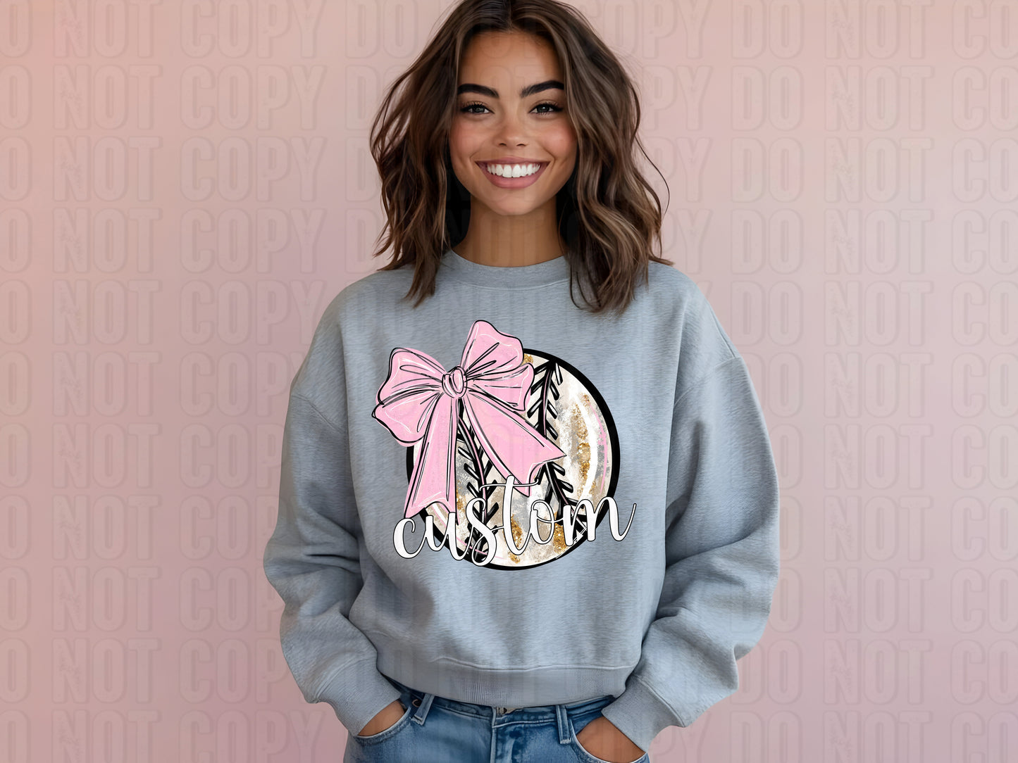 Baseball W/ Bow Custom Name DTF Transfer