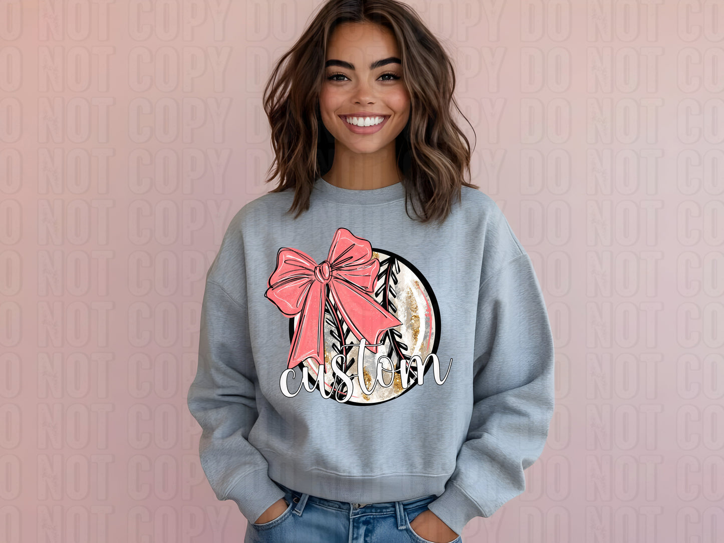 Baseball W/ Bow Custom Name DTF Transfer
