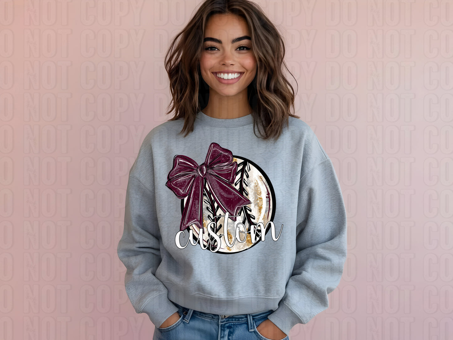 Baseball W/ Bow Custom Name DTF Transfer