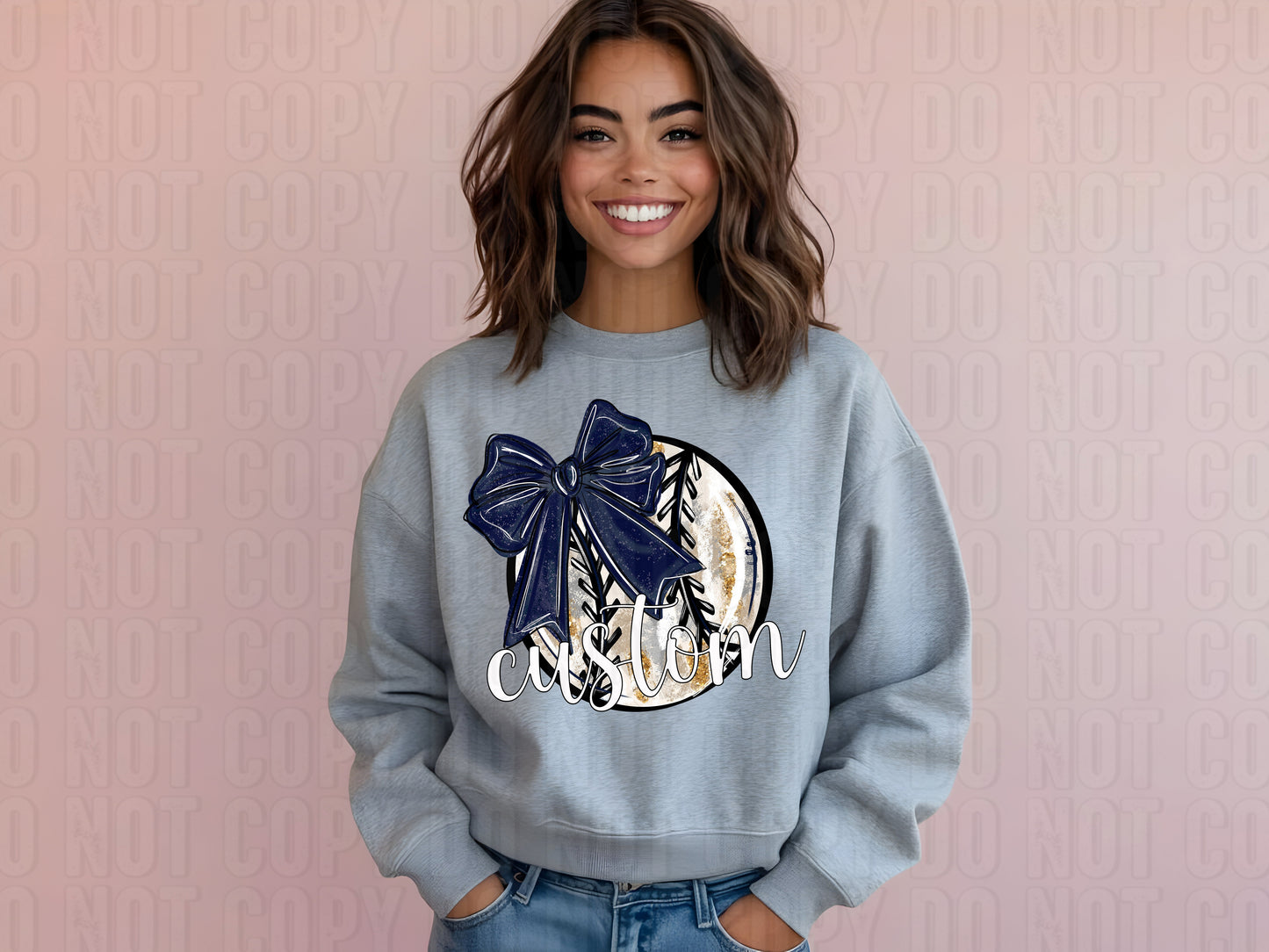 Baseball W/ Bow Custom Name DTF Transfer