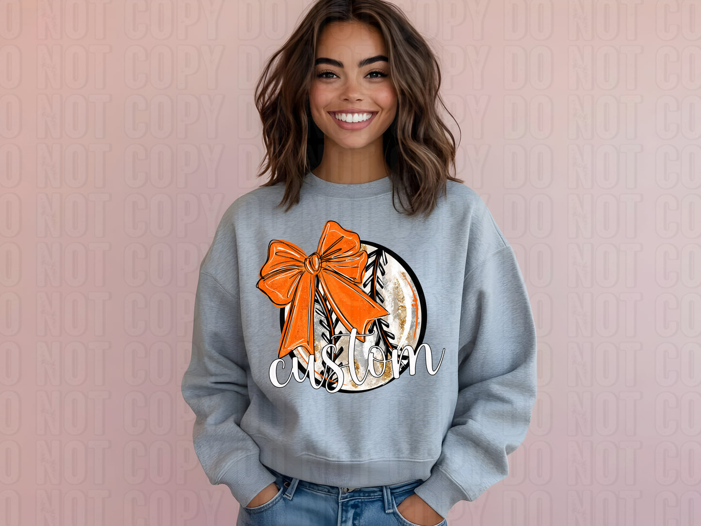 Baseball W/ Bow Custom Name DTF Transfer
