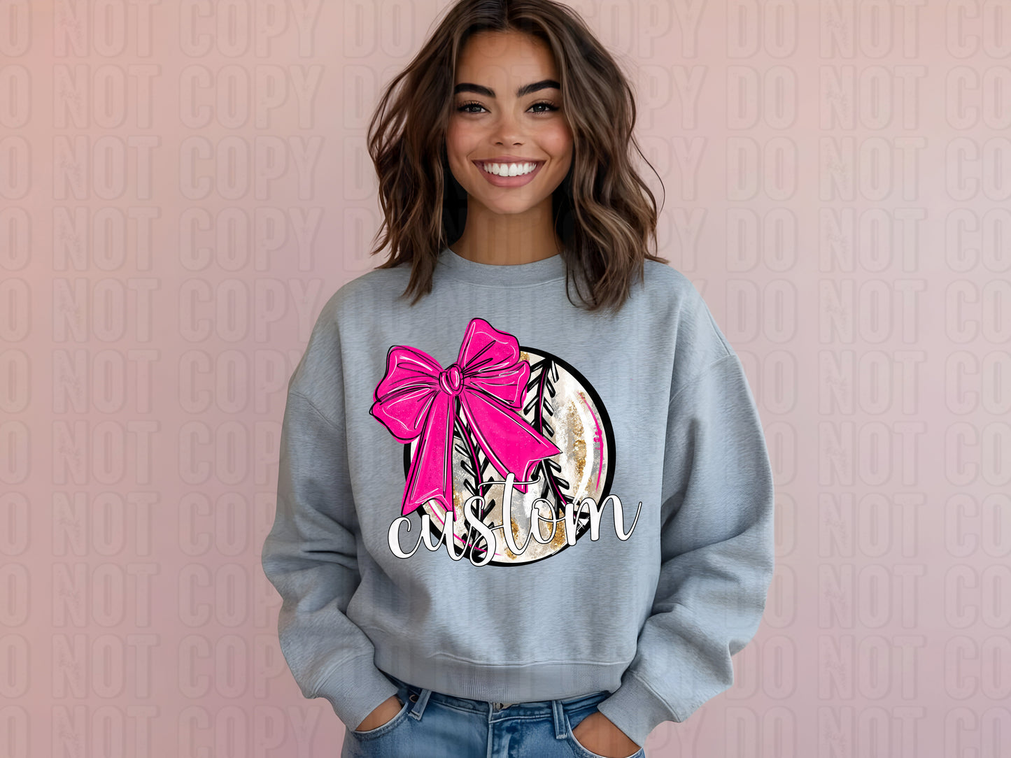 Baseball W/ Bow Custom Name DTF Transfer