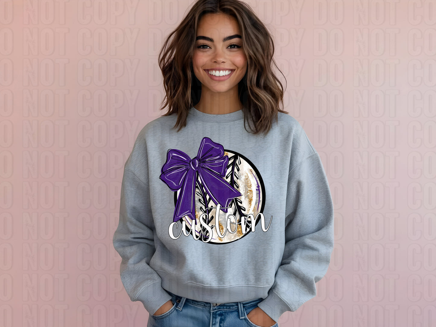 Baseball W/ Bow Custom Name DTF Transfer