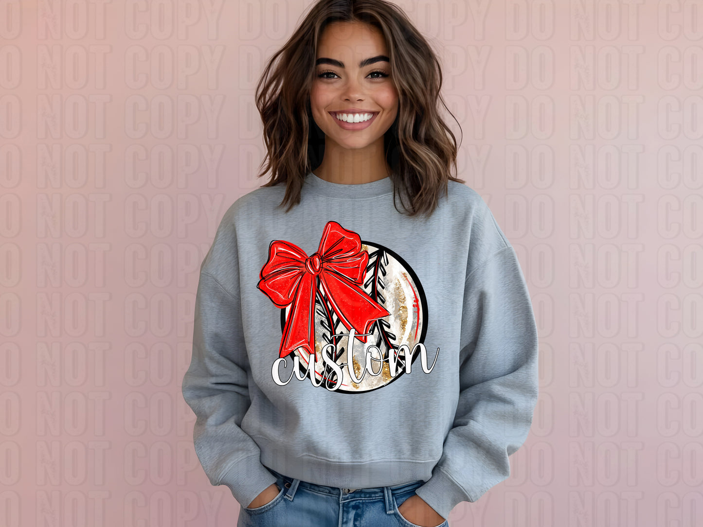 Baseball W/ Bow Custom Name DTF Transfer