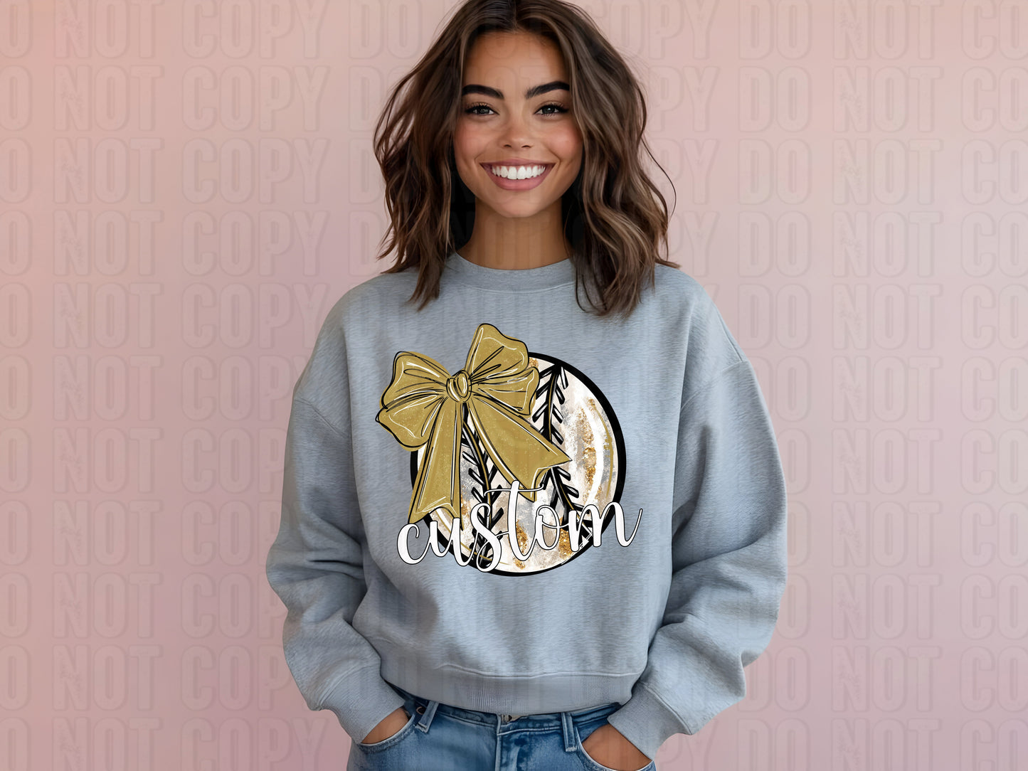 Baseball W/ Bow Custom Name DTF Transfer