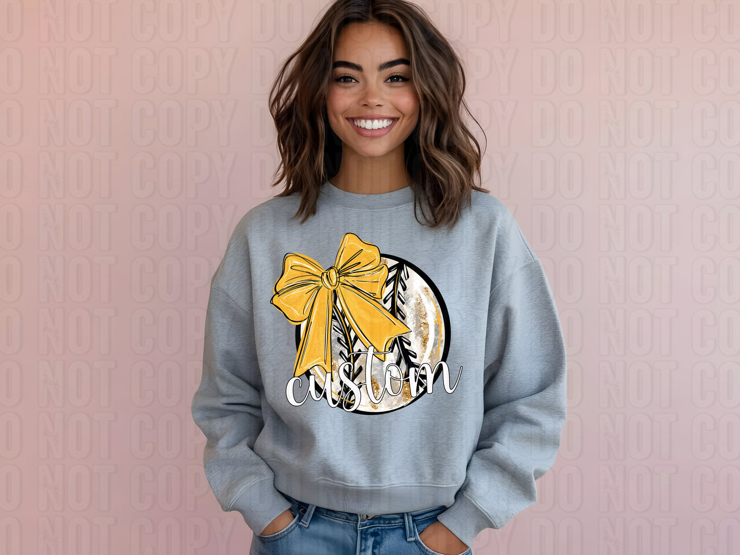 Baseball W/ Bow Custom Name DTF Transfer