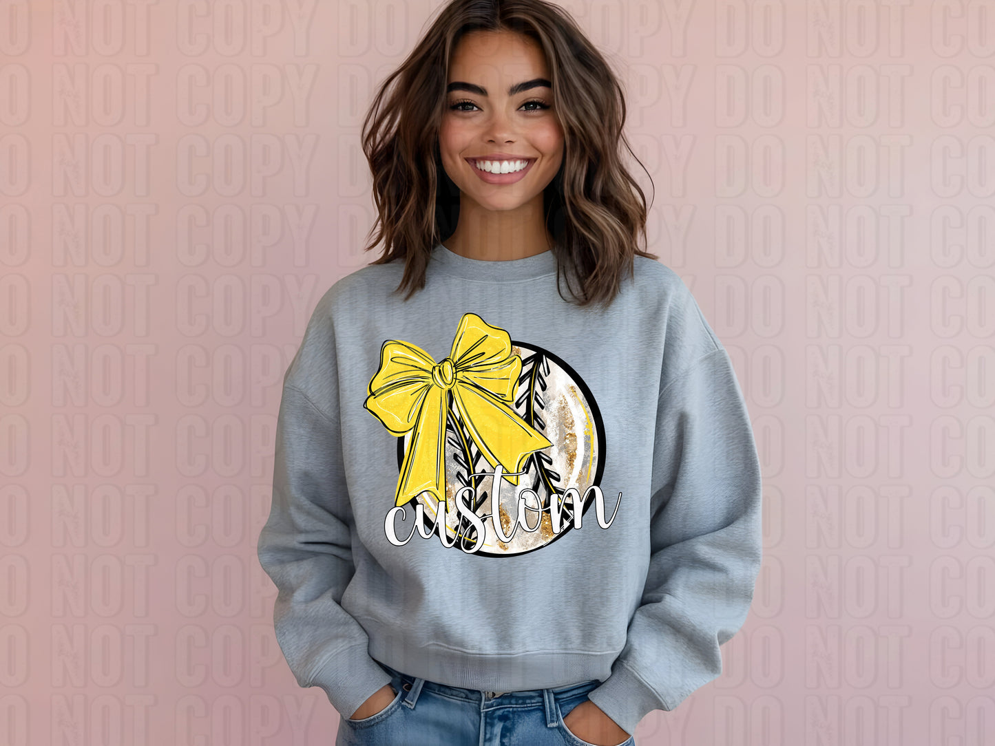 Baseball W/ Bow Custom Name DTF Transfer