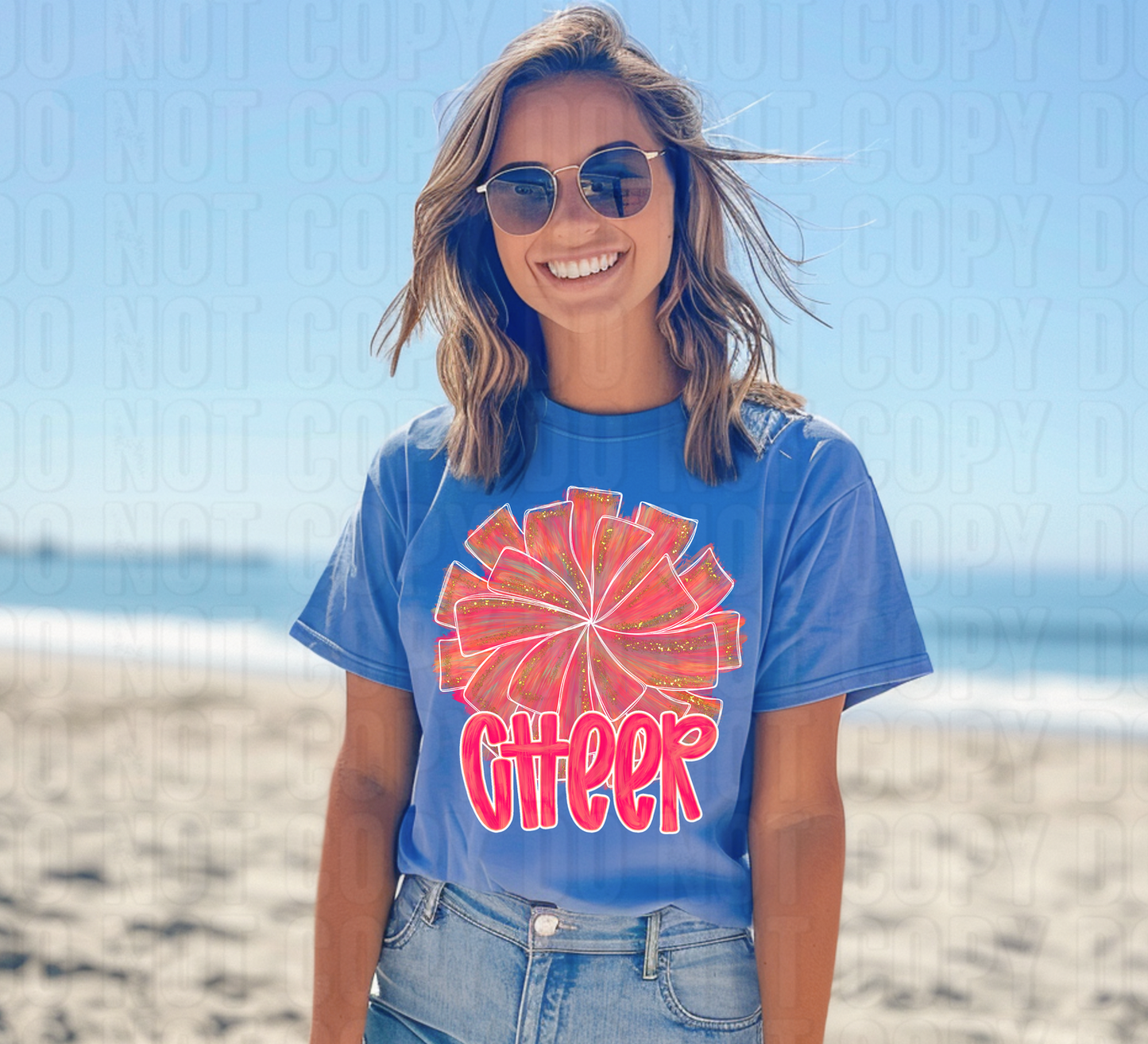 Cheer Neon Pink Orange Painted DTF Transfer