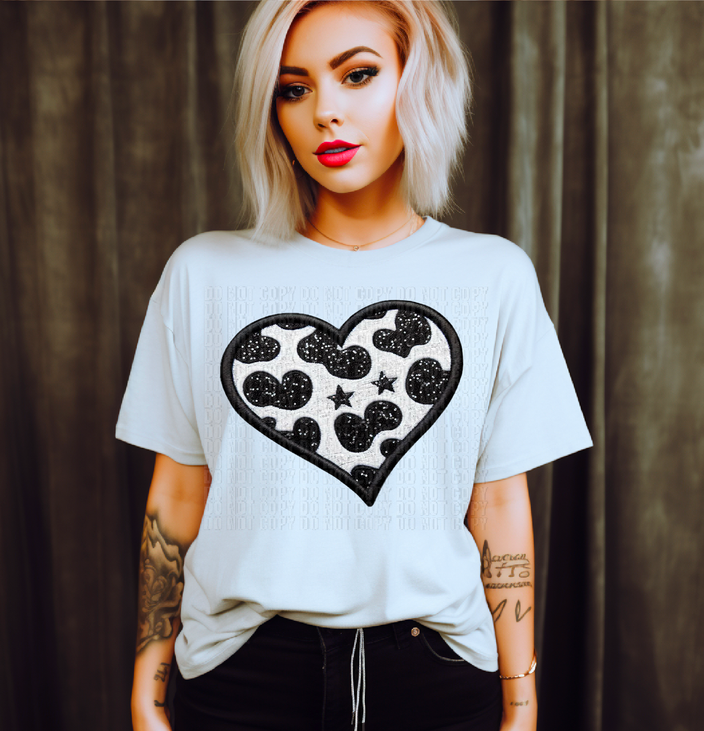 Cow Print Embroidered Faux Heart DTF Transfer