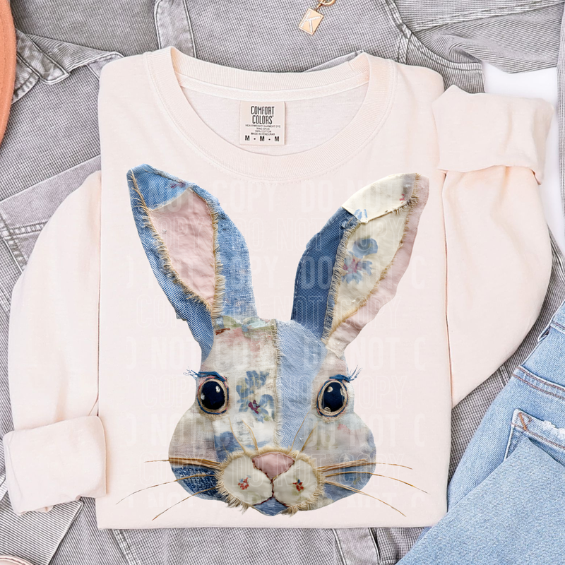 Denim Easter Bunny Patchwork DTF Transfer