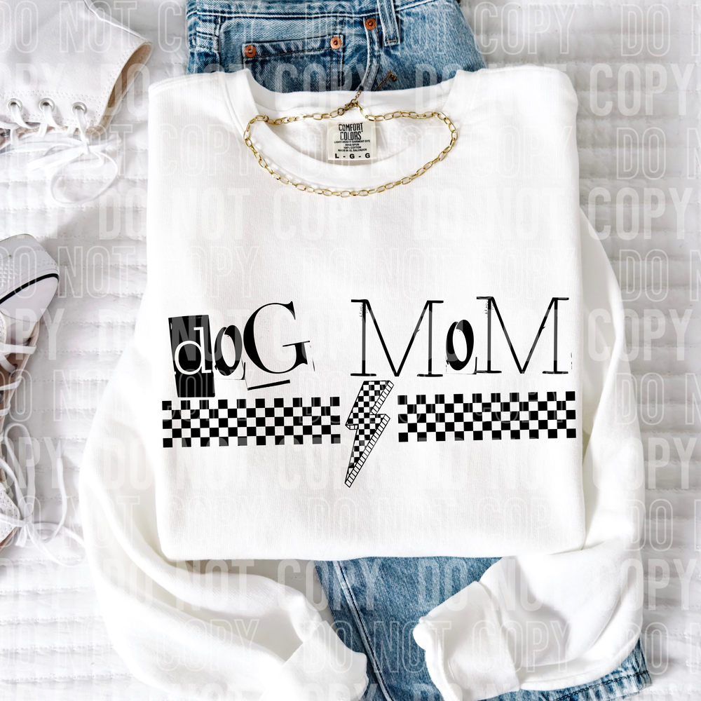 Dog Mom Checkered Bolt Word DTF Transfer