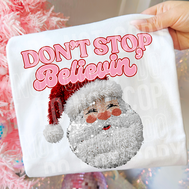 Don't Stop Believin' Sequin Yarn Faux DTF Transfer