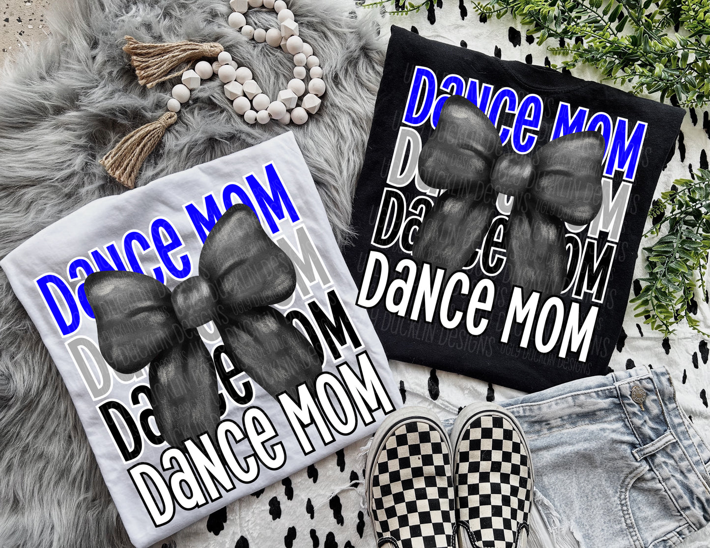 Dance Mom Blue Black White Bow DTF Transfer
