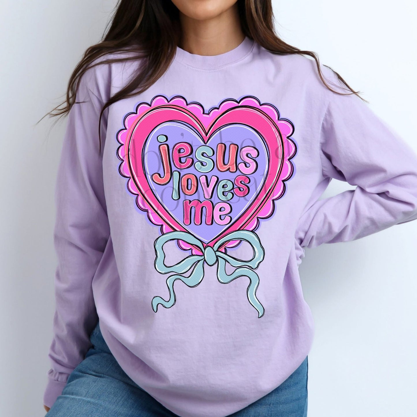 Jesus Loves Me Heart W/ Bow DTF Transfer