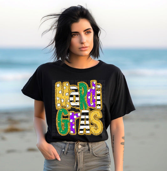 Mardi Gras Gold Outline/Polka Dotted DTF Transfer