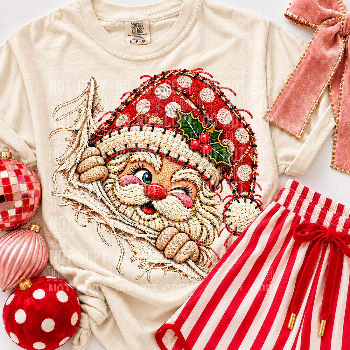 Santa Fabric Faux Yarn DTF Transfer
