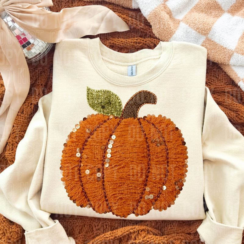 Fall Pumpkin Yarn Sequin Faux DTF Transfer