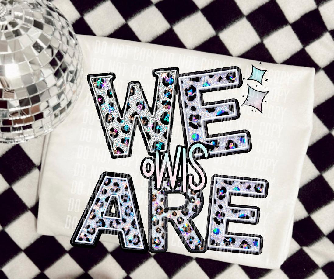 We Are Owls Glittery Leopard Mascot DTF Transfer