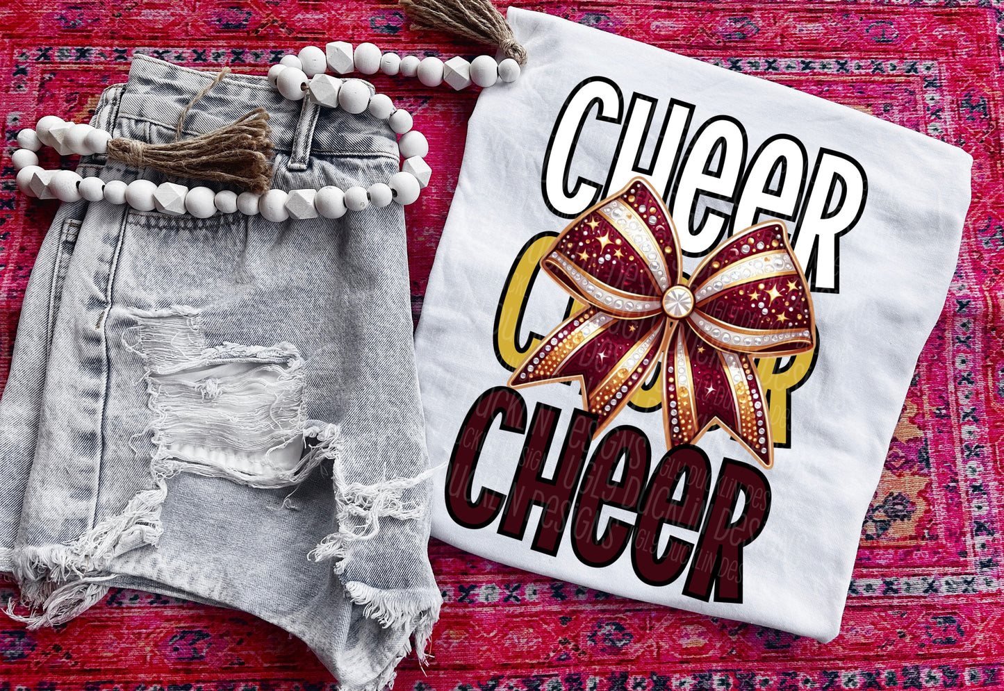 Cheer Maroon Gold Bow DTF Transfer