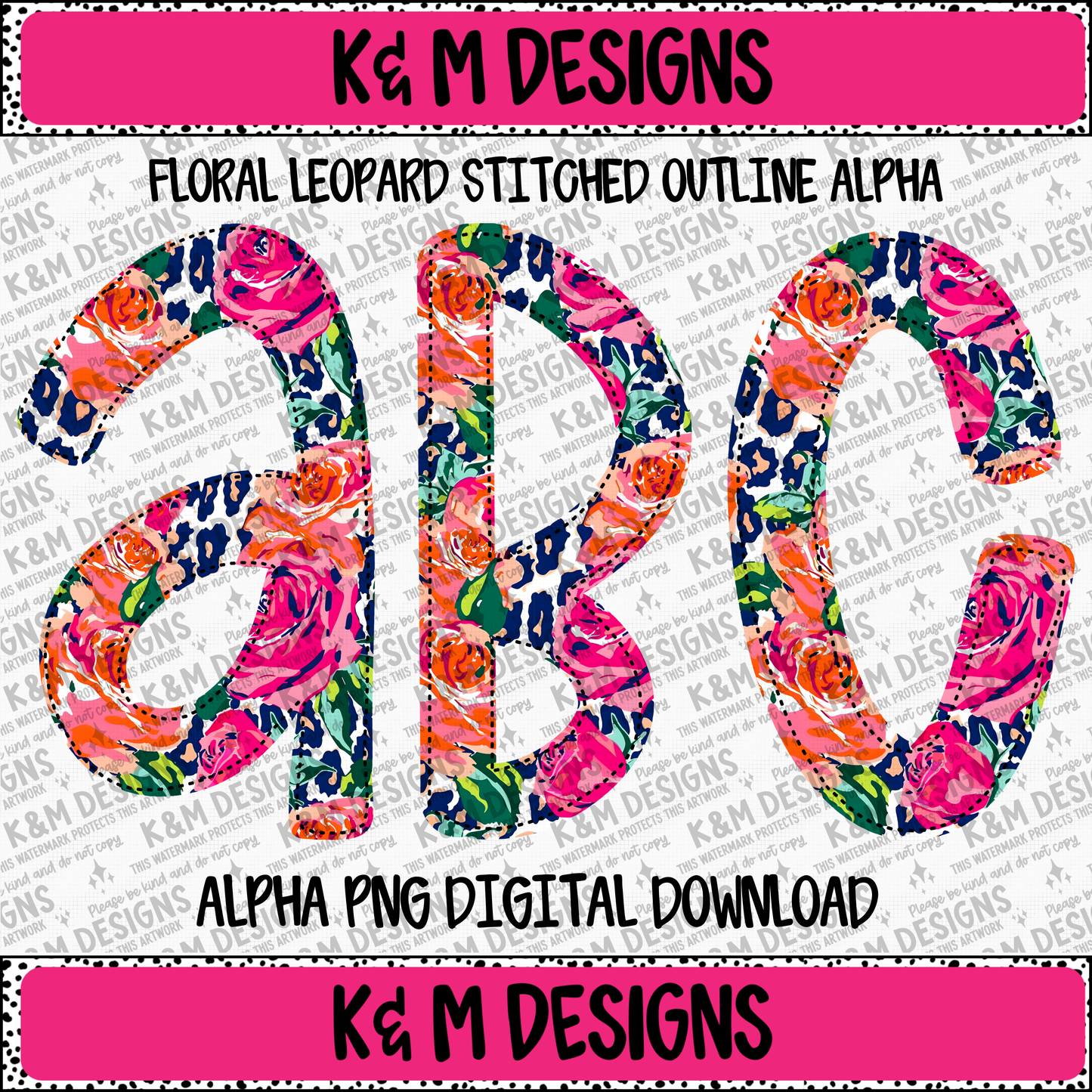 Floral Leopard Stitched Outline Alpha PNG Set Digital Download