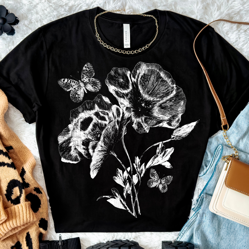 Flower Butterfly Sketch DTF Transfer