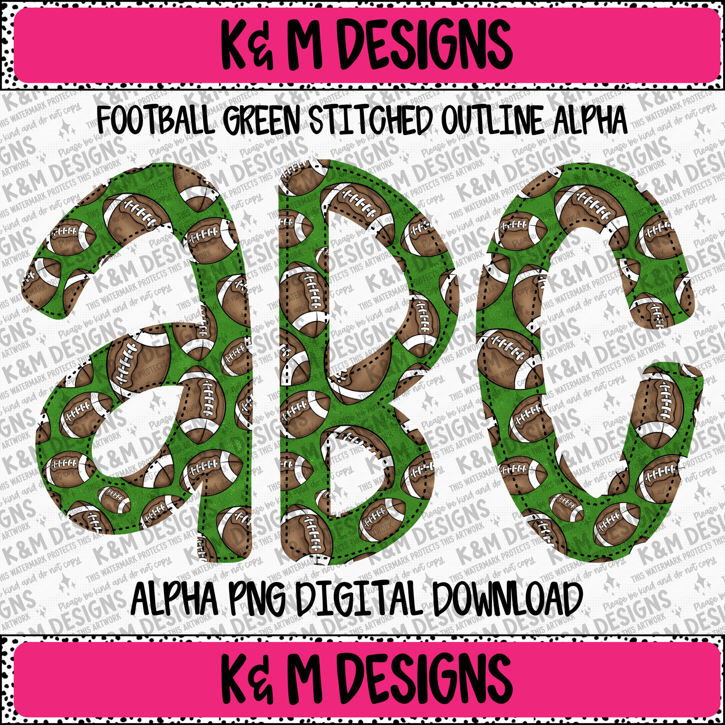 Football Green Stitched Outline Alpha PNG Set Digital Download