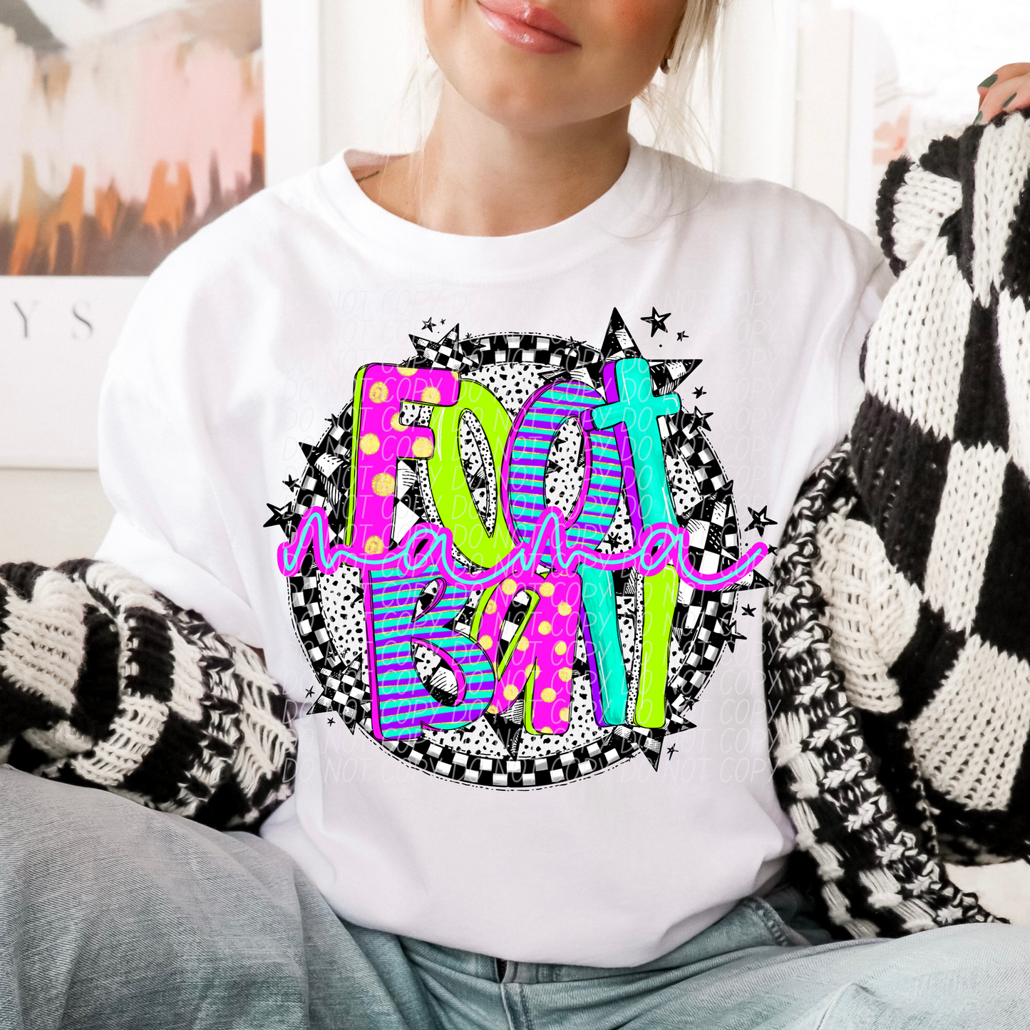 Football Mama Neon Checker DTF Transfer