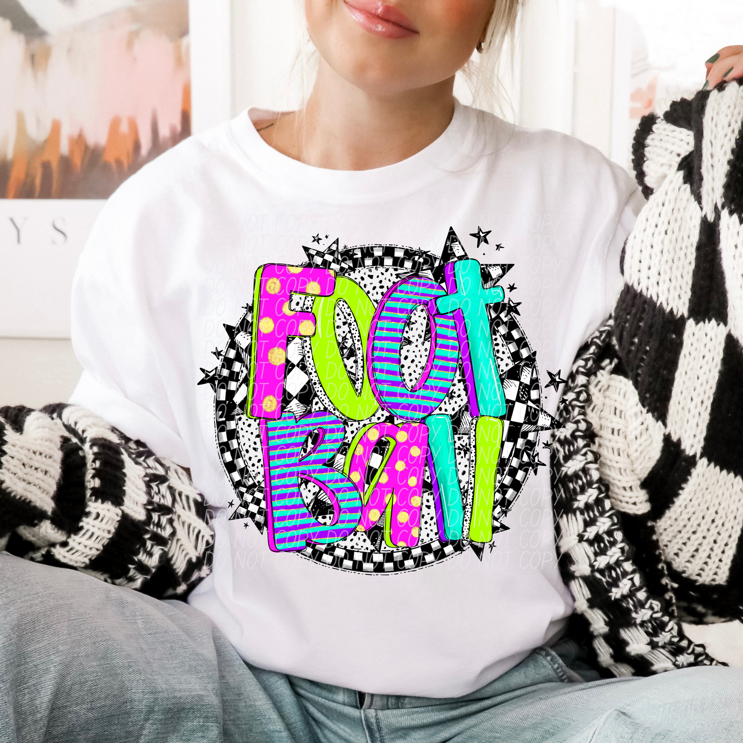Football Neon Checker DTF Transfer