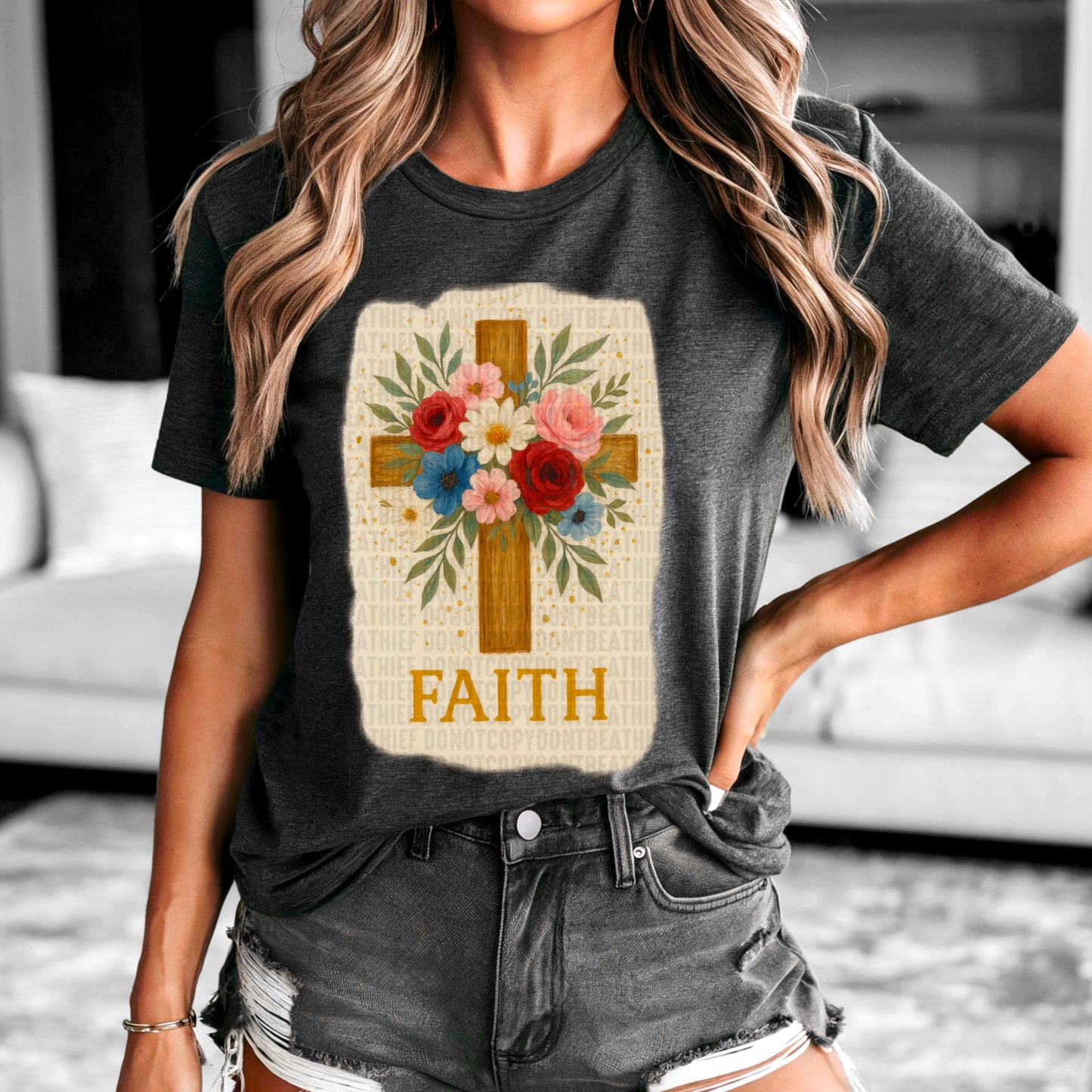 Faith Floral Cross DTF Transfer