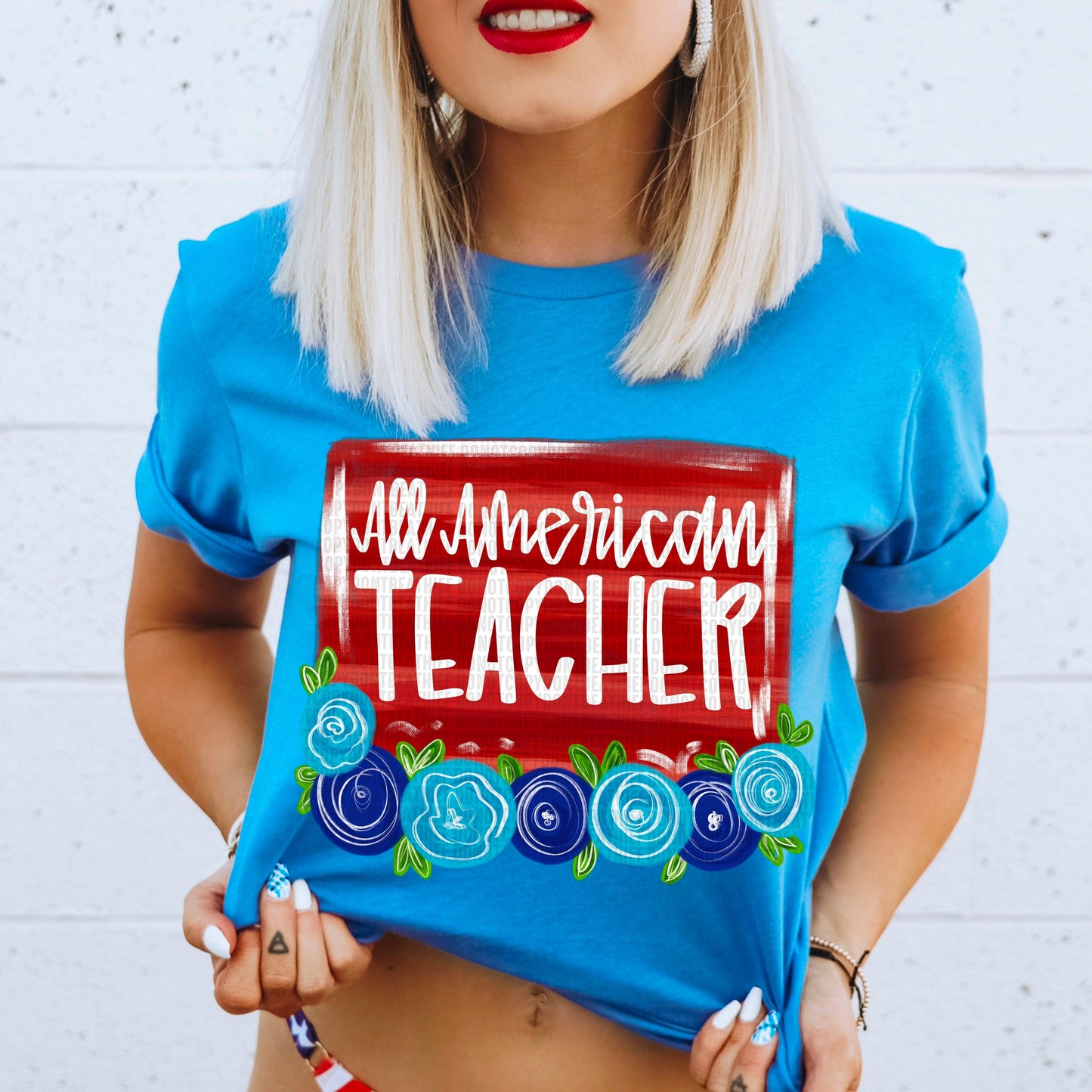 Teacher Floral All American DTF Transfer