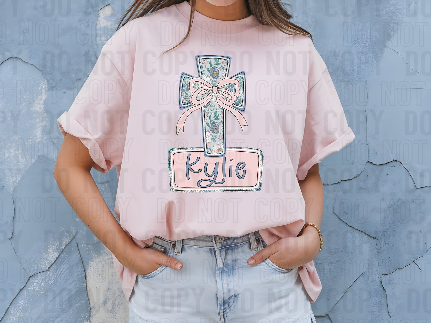 Floral Cross (Girl) Custom/Name Personalized Name Plate DTF Transfer