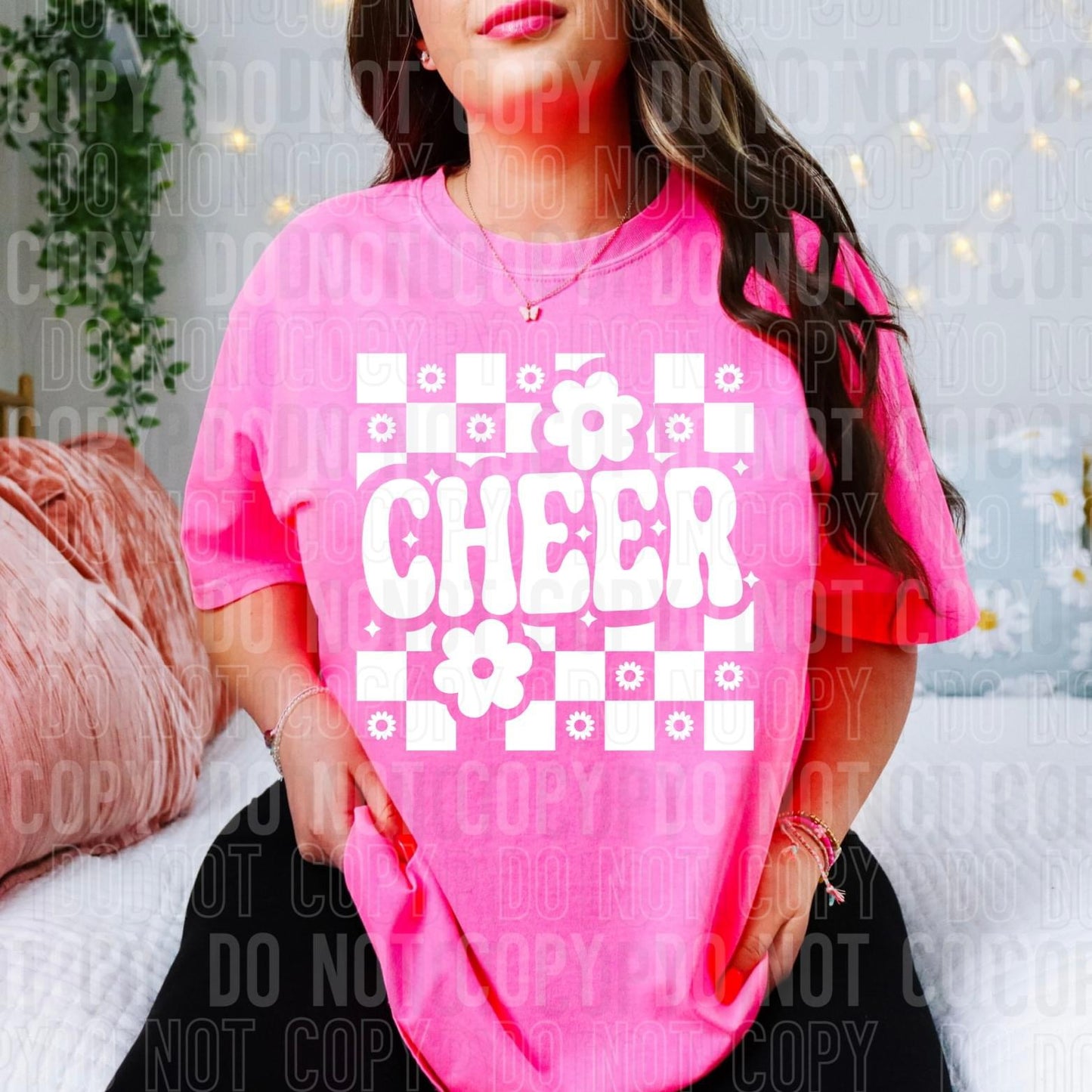 Cheer Flower Checkered White DTF Transfer