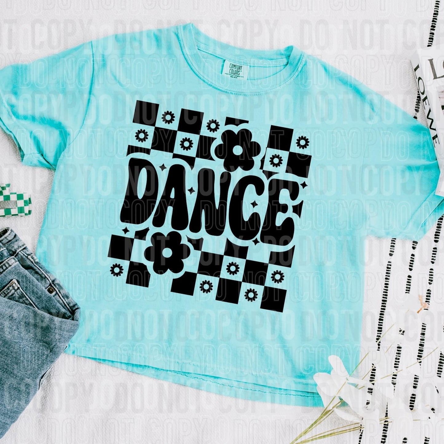 Dance Flower Checkered Black DTF Transfer