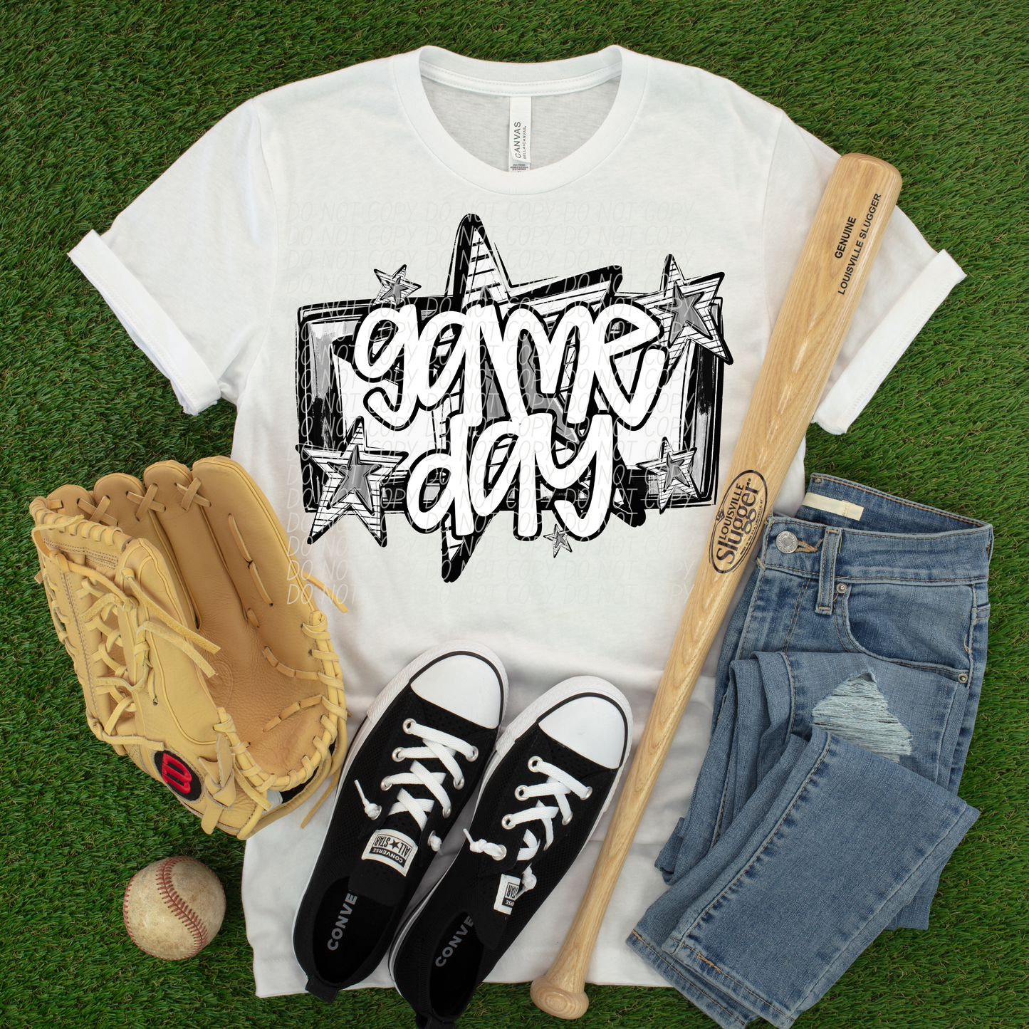 Game Day Stars White Black DTF Transfer