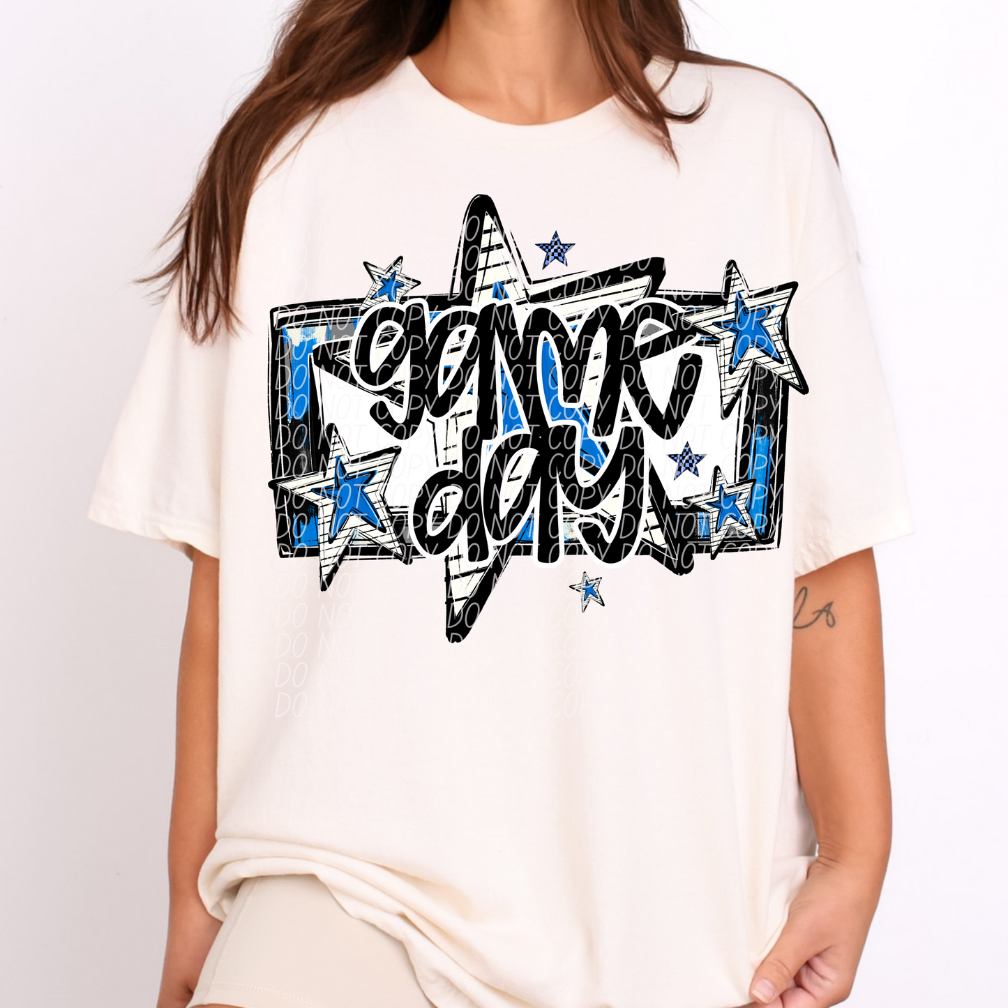 Game Day Stars Black Blue DTF Transfer