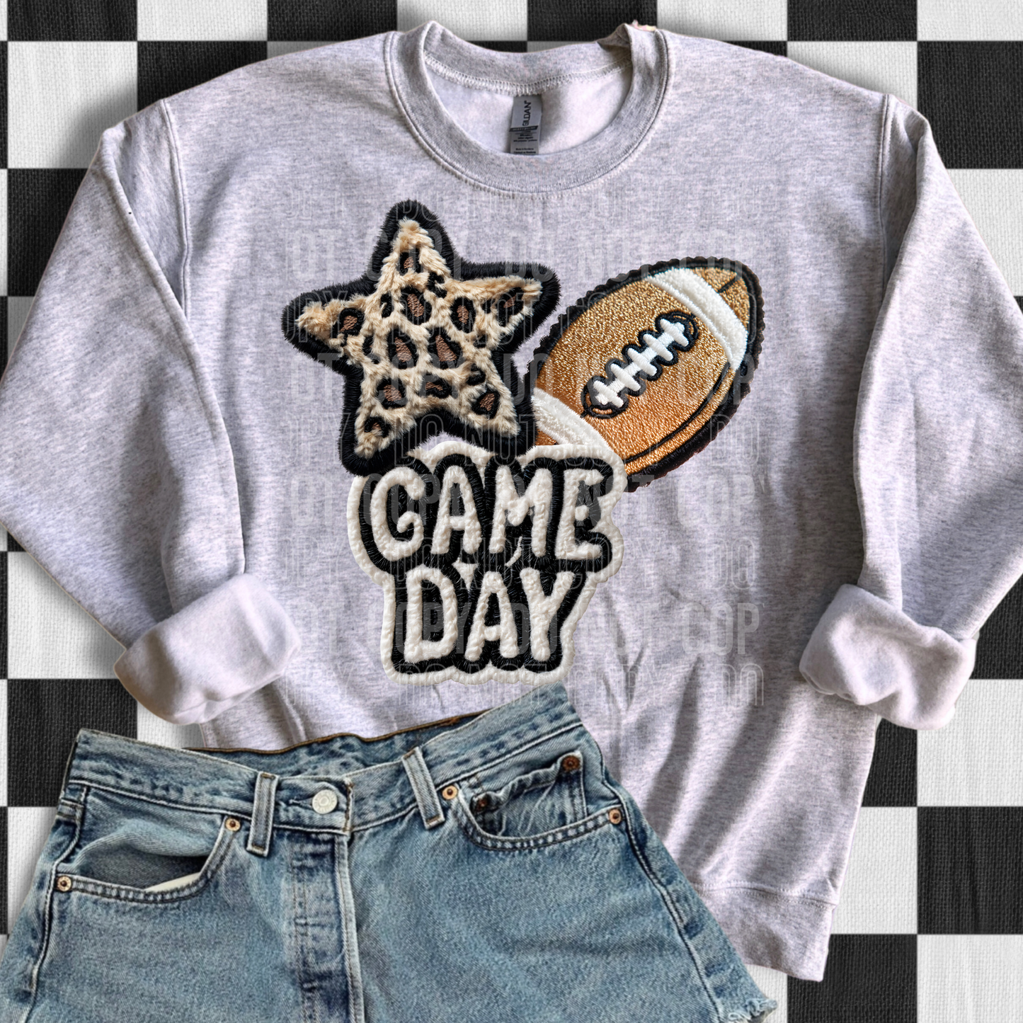Game Day Football Starry Embroidery Faux DTF Transfer