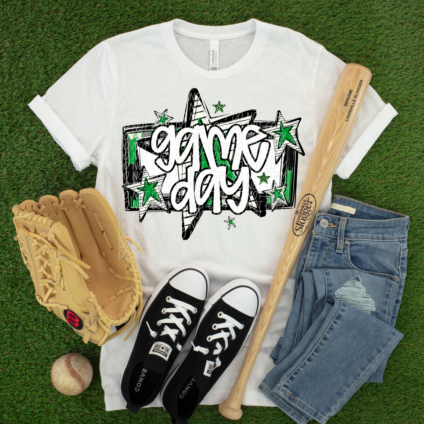 Game Day Stars White Green DTF Transfer