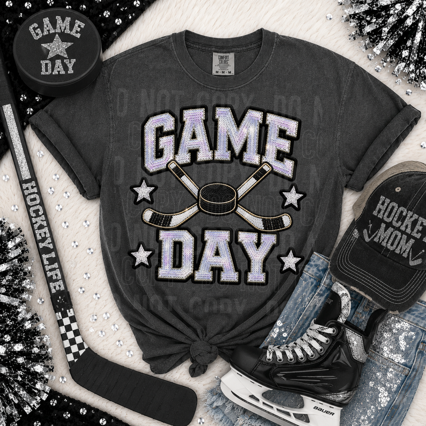 Game Day Hockey Faux Sequin DTF Transfer