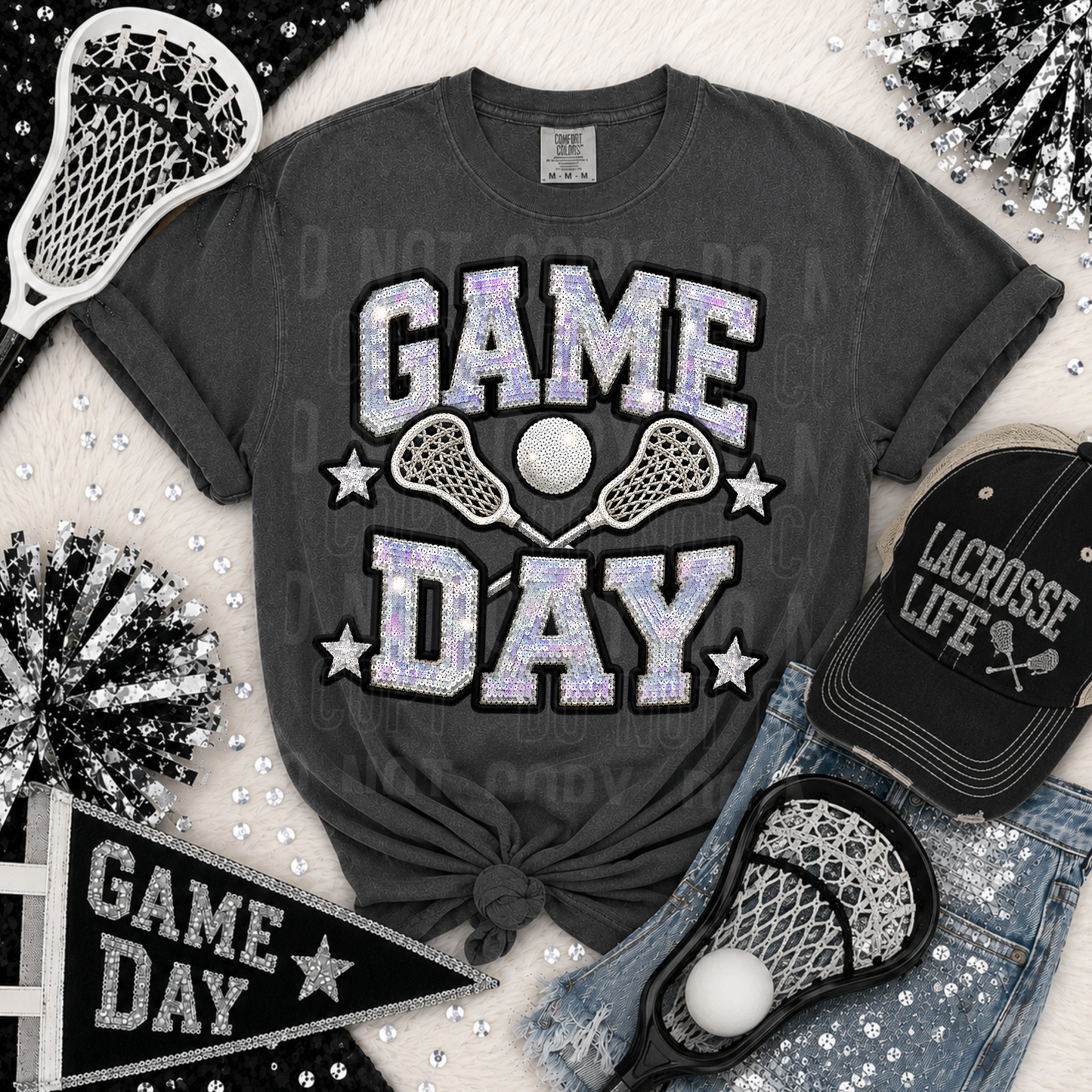 Game Day Lacrosse Faux Sequin DTF Transfer