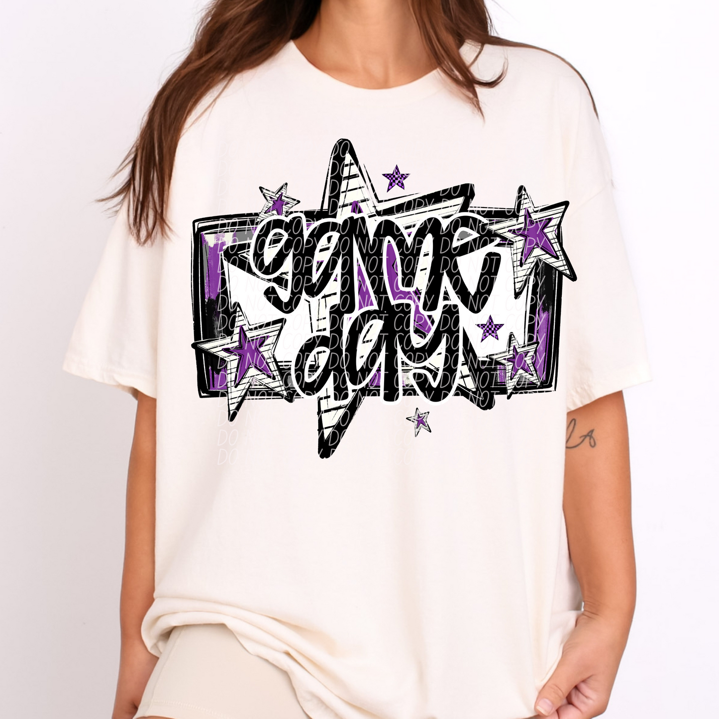Game Day Stars Black Purple DTF Transfer