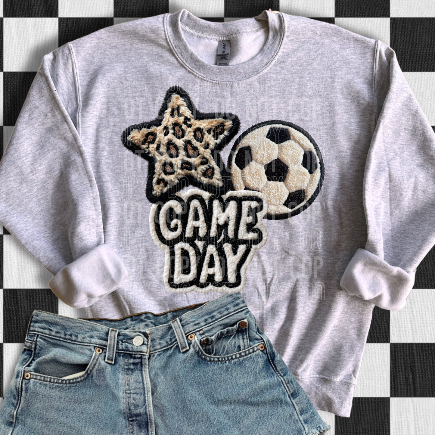 Game Day Soccer Starry Embroidery Faux DTF Transfer