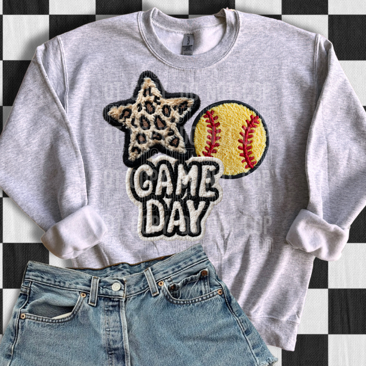 Game Day Softball Starry Embroidery Faux DTF Transfer