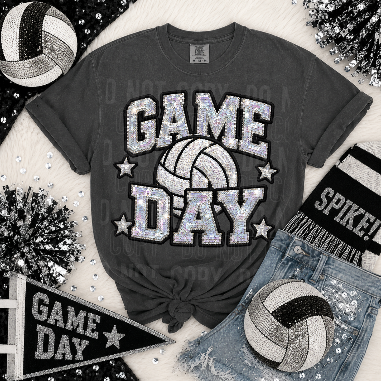 Game Day Volleyball Faux Sequin DTF Transfer