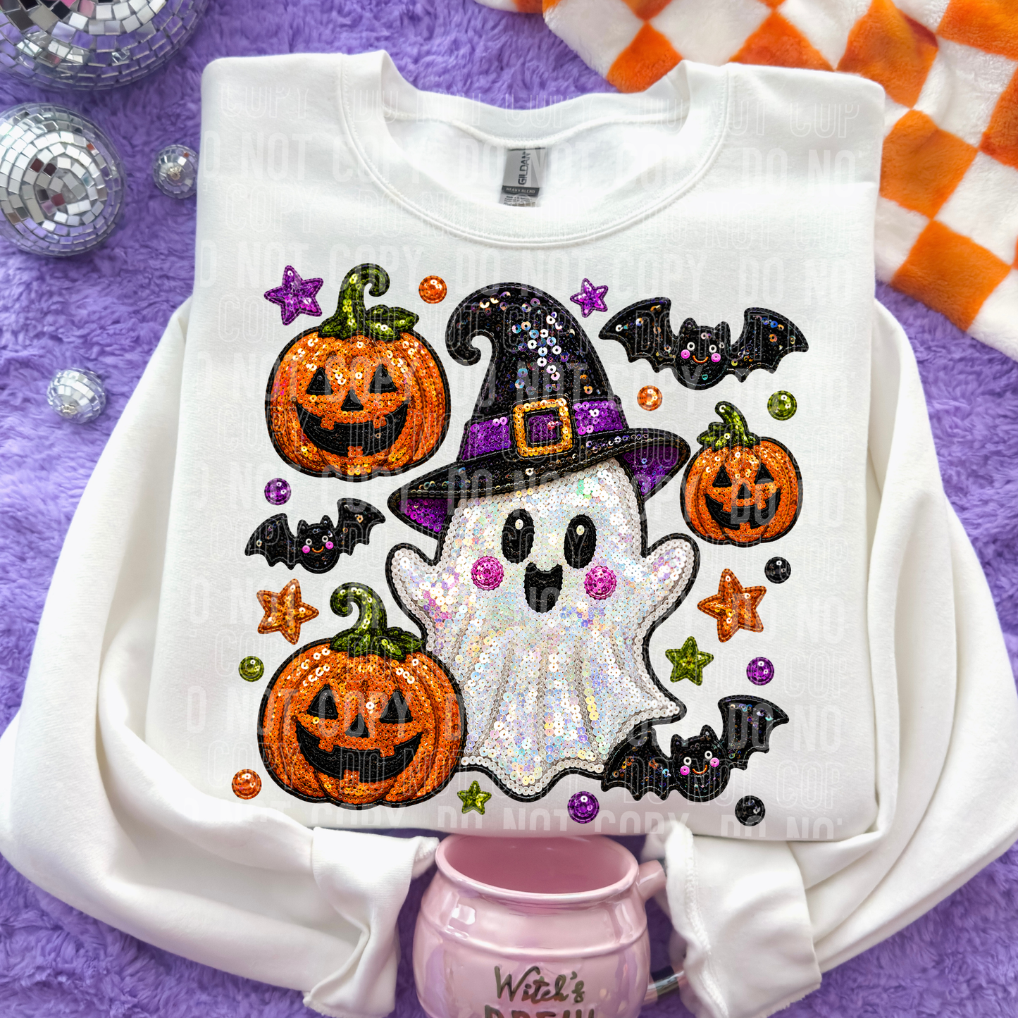 Ghosts Bats Halloween Faux Sequin DTF Transfer