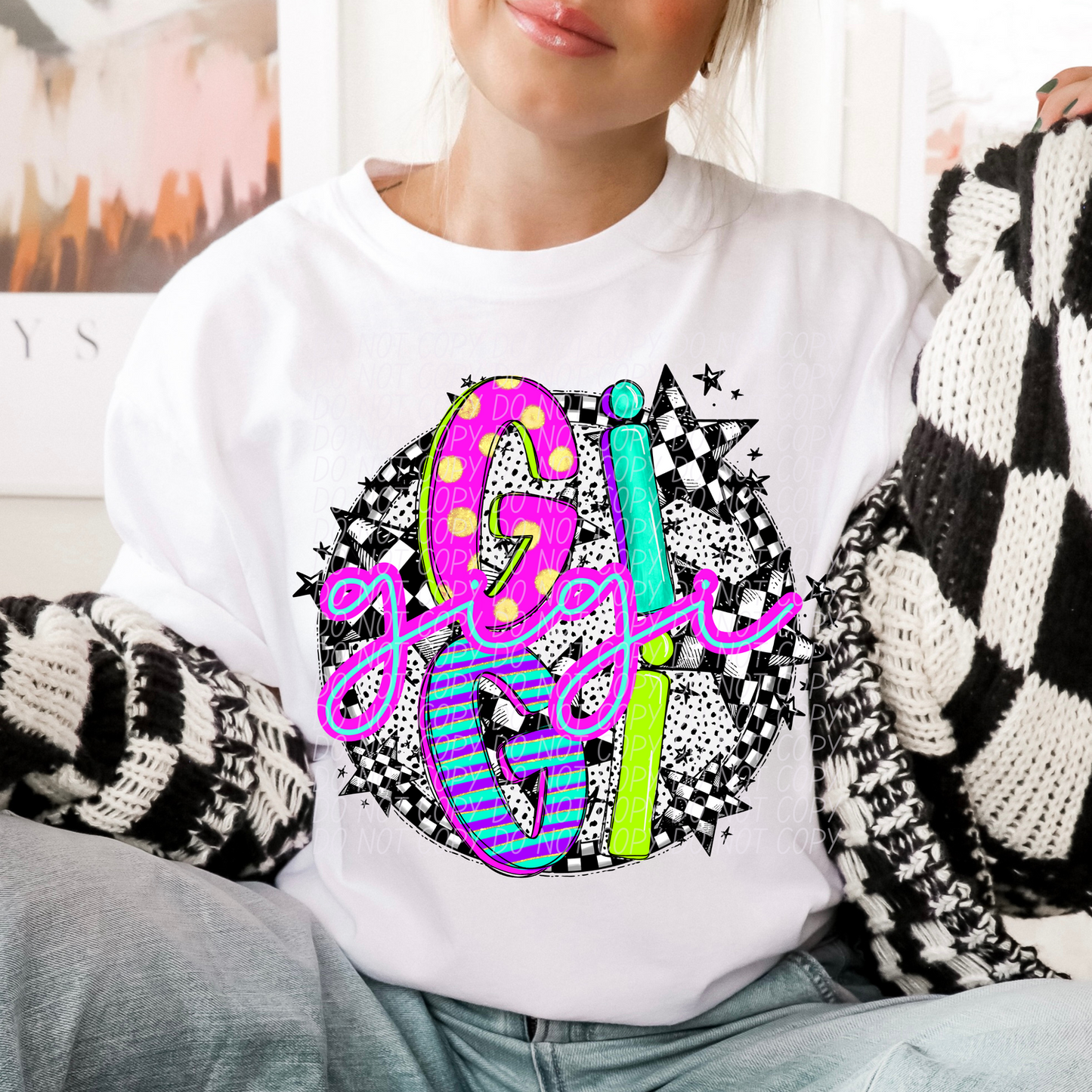 Gigi Neon Checker DTF Transfer
