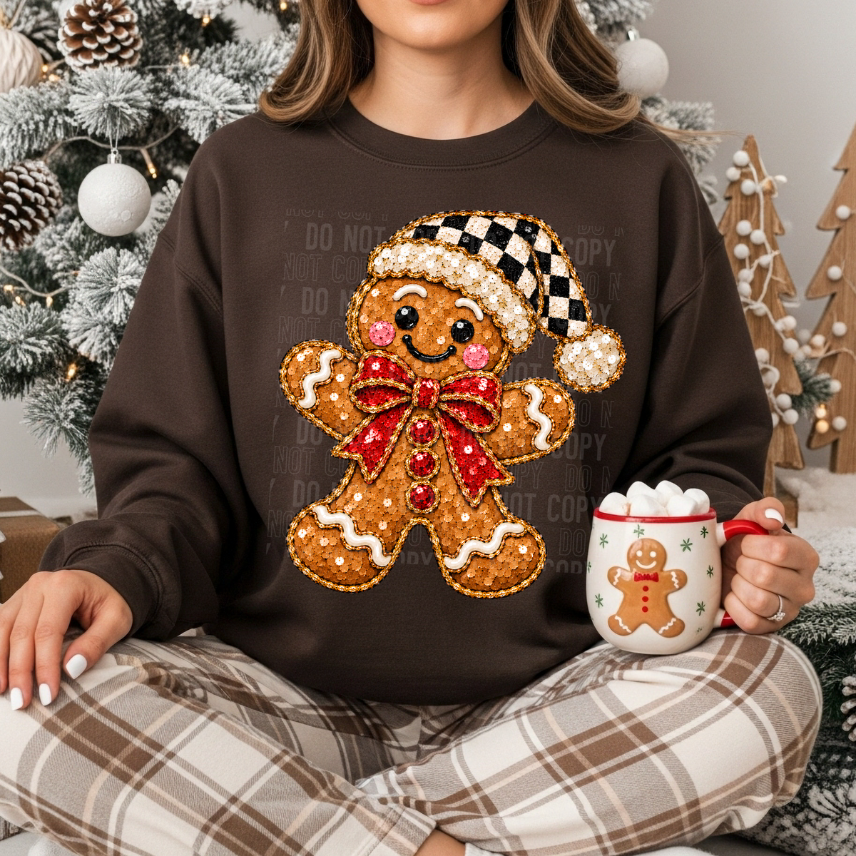 Gingerbread Faux Sequin Embroidery DTF Transfer
