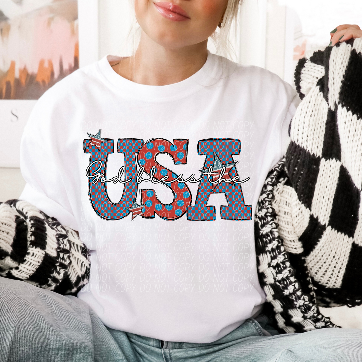 God Bless The USA Stars DTF Transfer