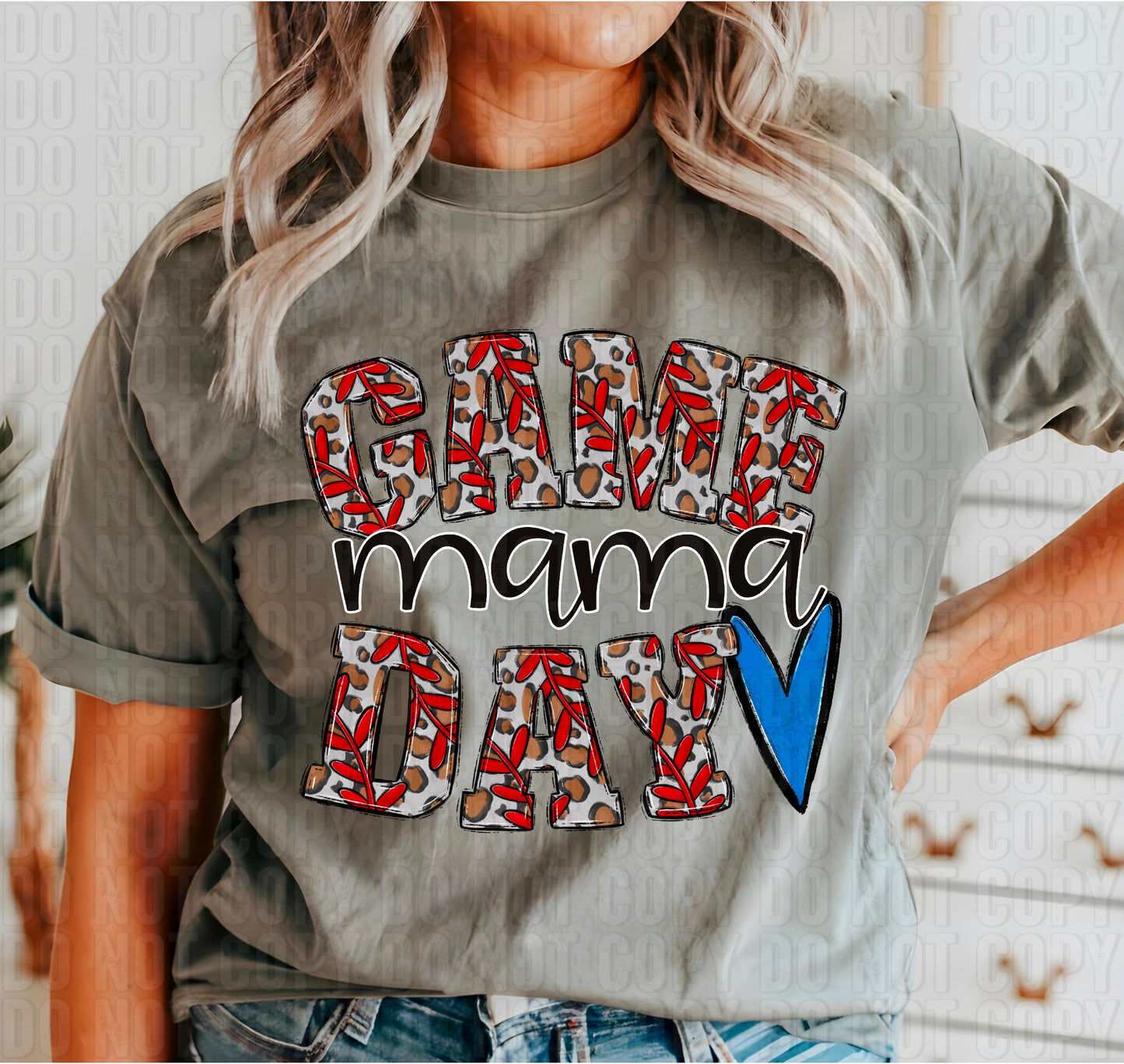 Game Day Mama Blue Heart DTF Transfer